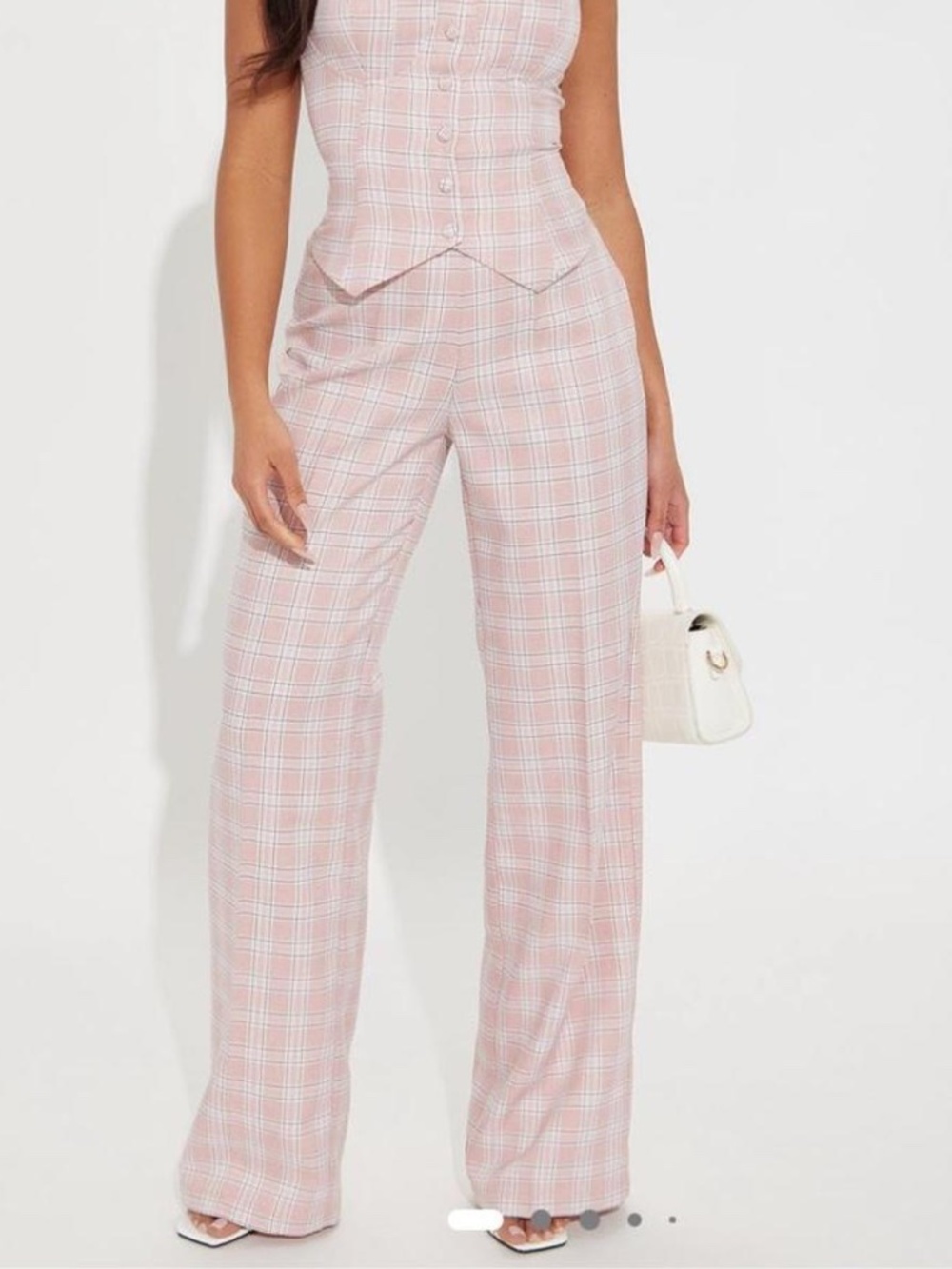 NWT - pink plaid matching pants set - Large